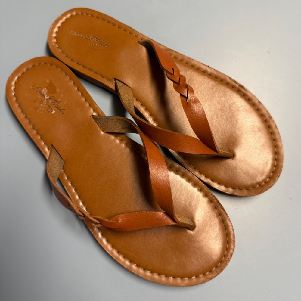 Universal Thread Women’s Sandals Size 7 Brown Braided Straps, Flip Flop